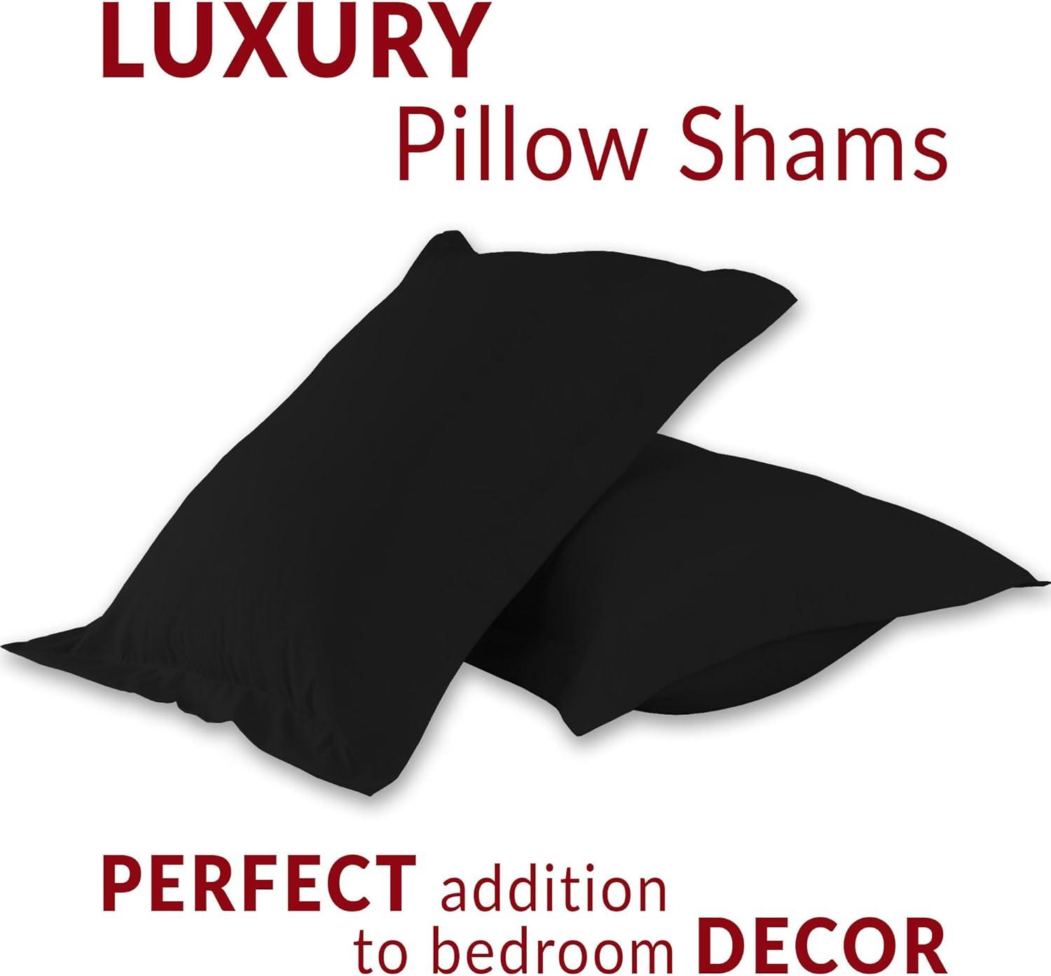 Mellanni Pillow Shams Set of 2 - Iconic Collection Decorative Pillow Covers / Cases 20"x26" with 2" Flange - Standard Size, Black