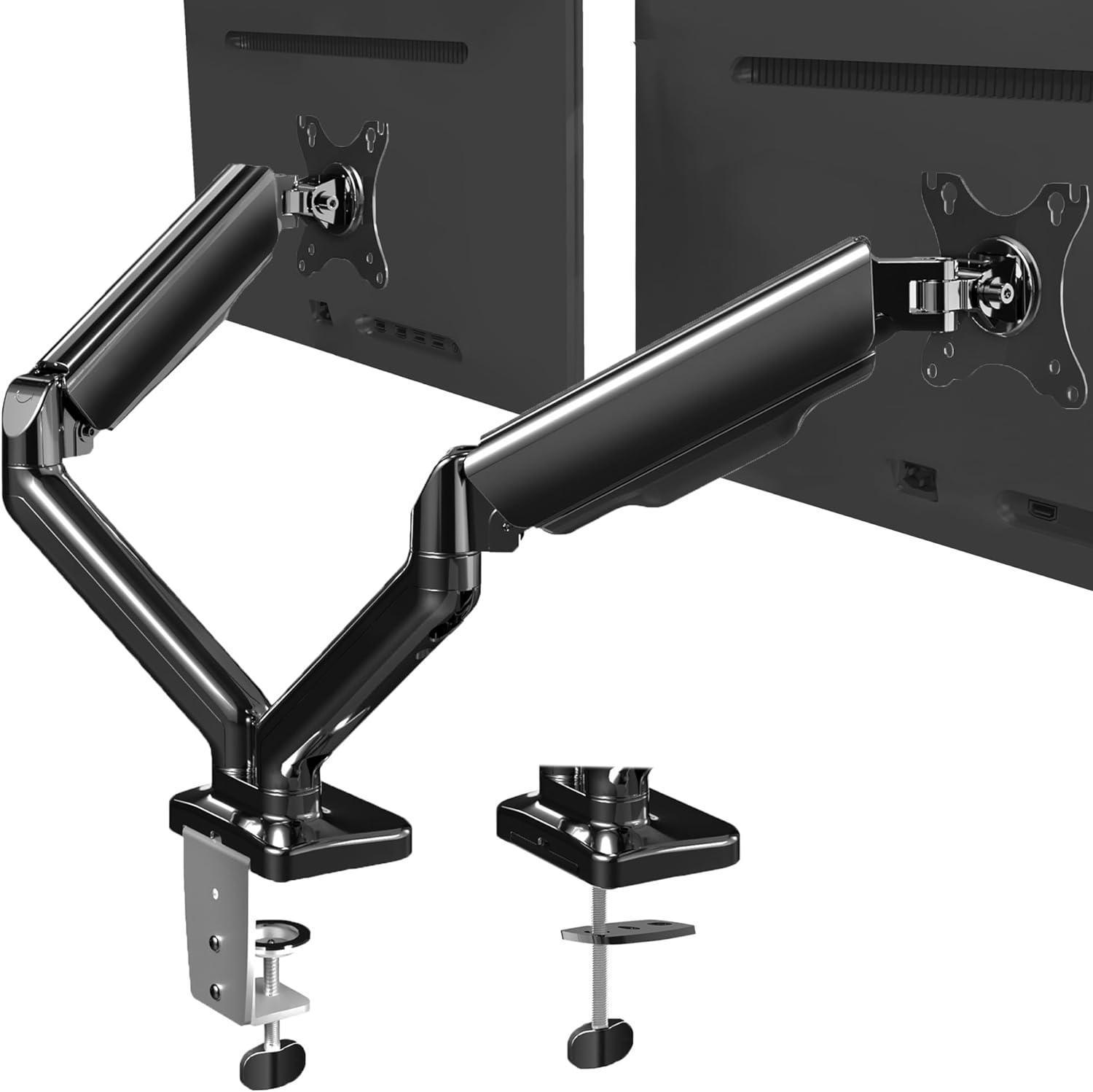 Black Dual Monitor Mechanical Spring Desk Mount Stand