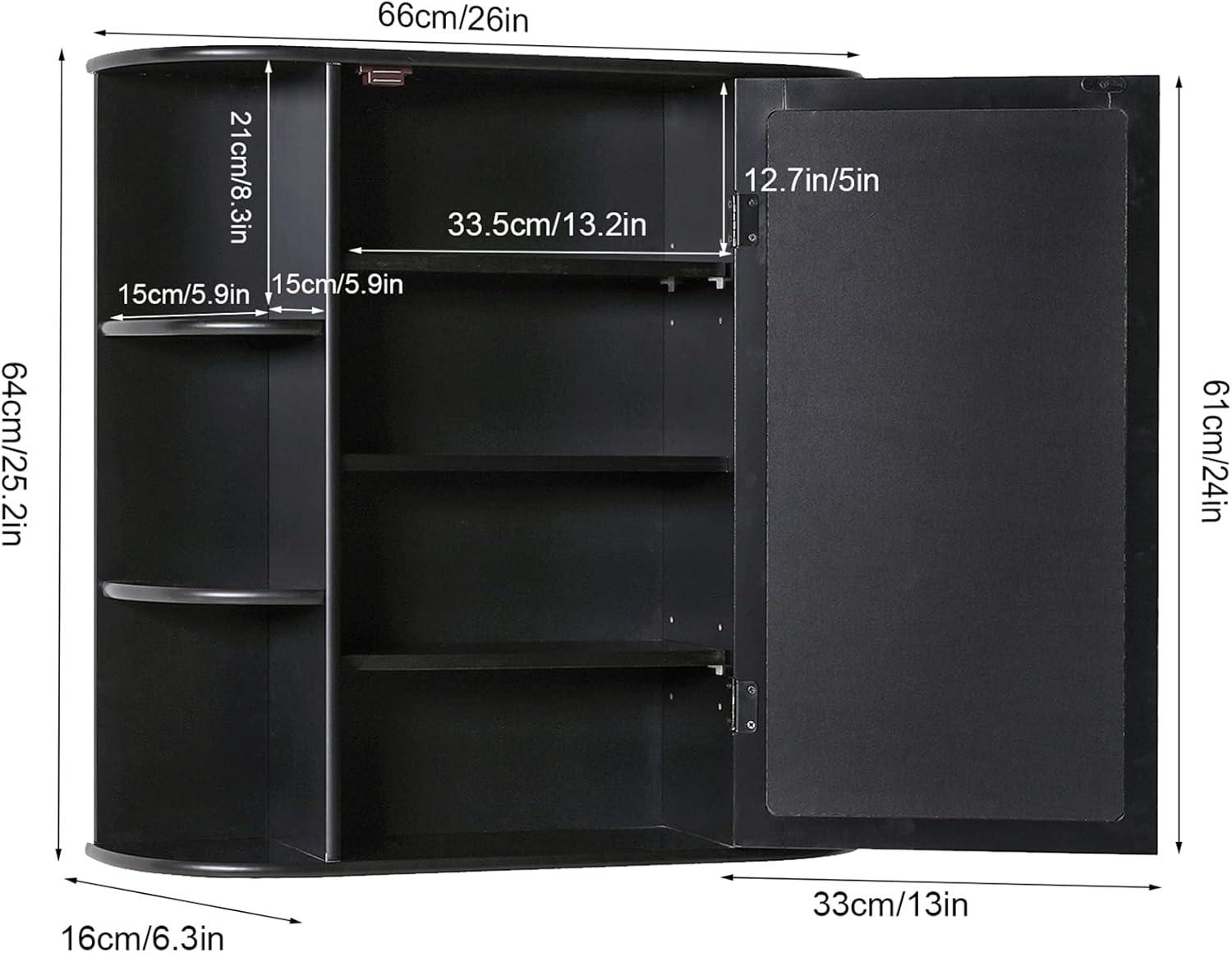 Wall Mounted Cabinet, Wood Hanging Cabinet with Doors and 6 Open Shelves for Placing Towels, Bathroom Wall Mirror Cabinet, White