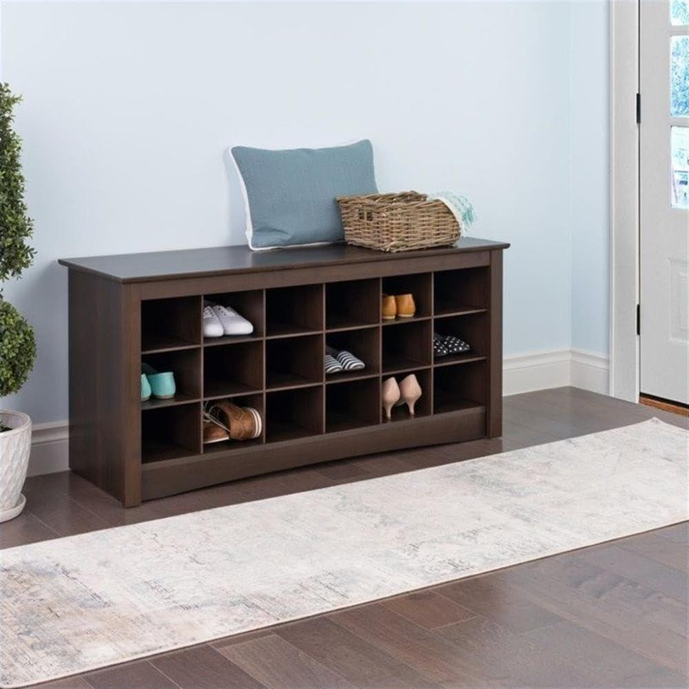 Shoe Cubbie Storage Bench Espresso Brown - Prepac: Entryway Organizer, 18 Compartments