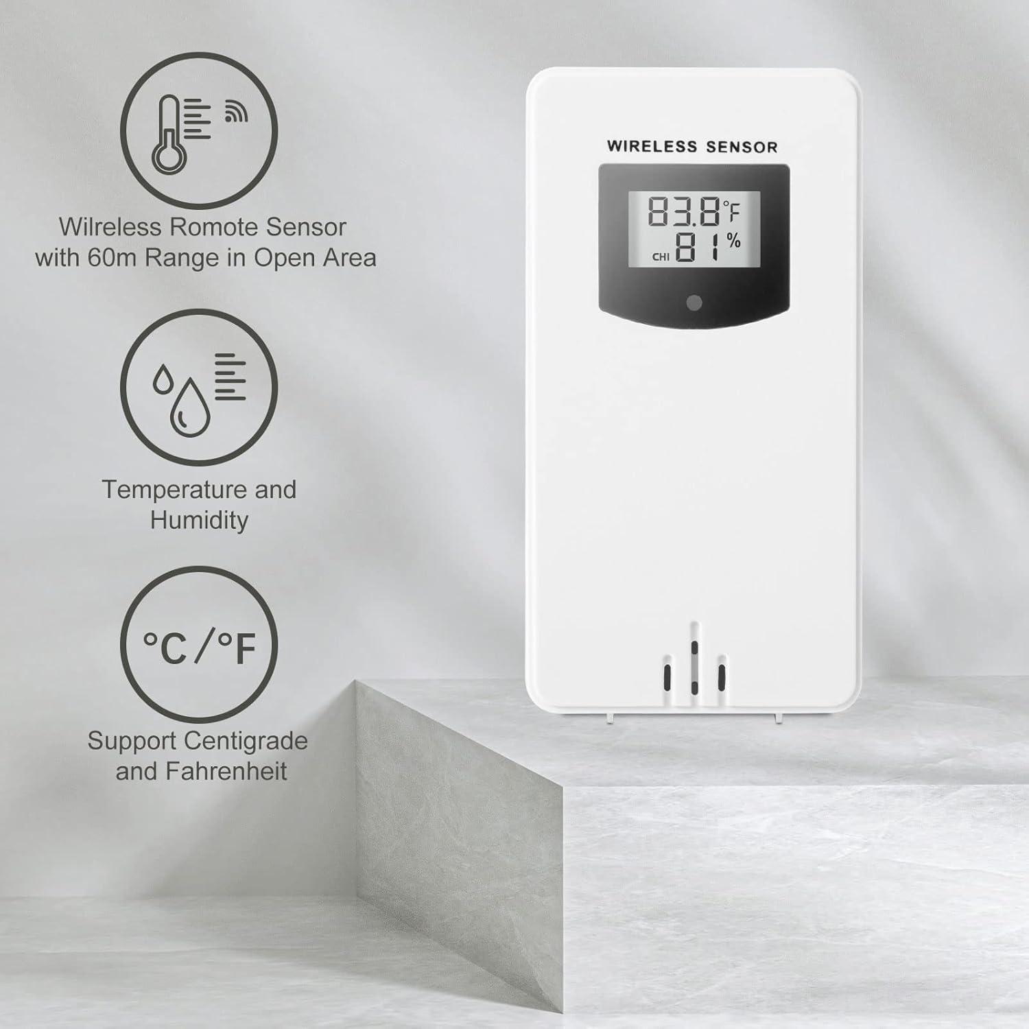 Weather Station Indoor Outdoor Thermometer Wireless Remote Sensor, Home Weather Station Temperature Humidity Monitor