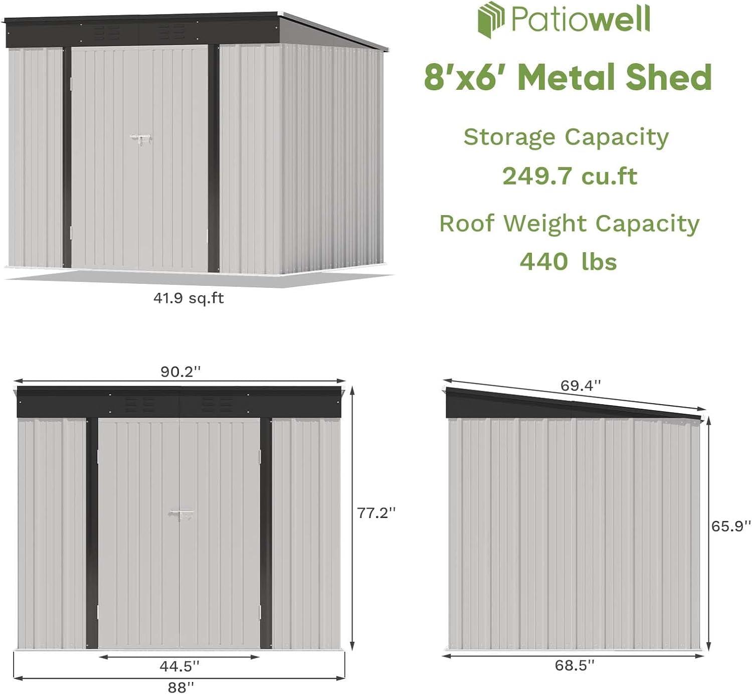 8' x 6' White and Black Metal Outdoor Storage Shed