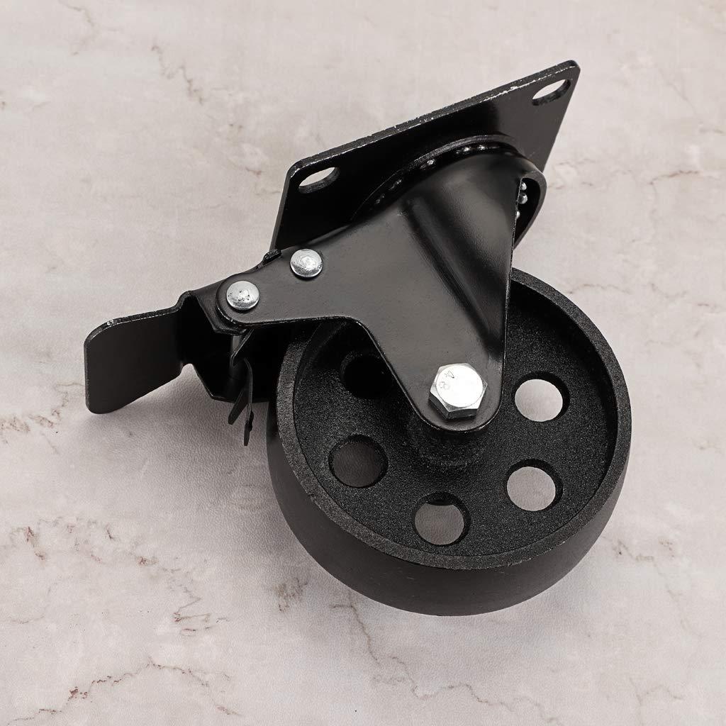 Skelang 3” Plate Caster Wheel, Cast Iron Swivel Plate Casters with Dual Locking for Vintage TV Stand, Coffee Table, Welding Cart, Total Load Capacity 1080Lbs, Pack of 4