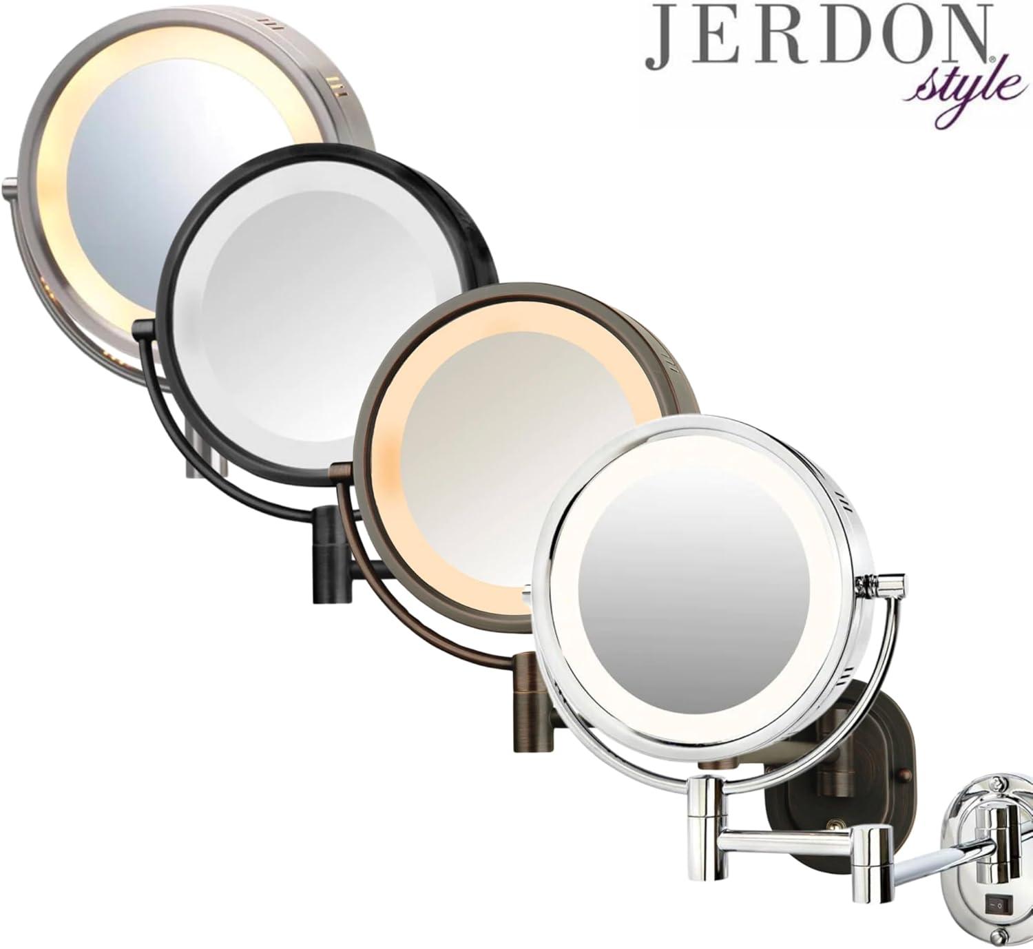 Elegant Nickel Finish Round Wall-Mounted Magnifying Mirror with Halo Lighting