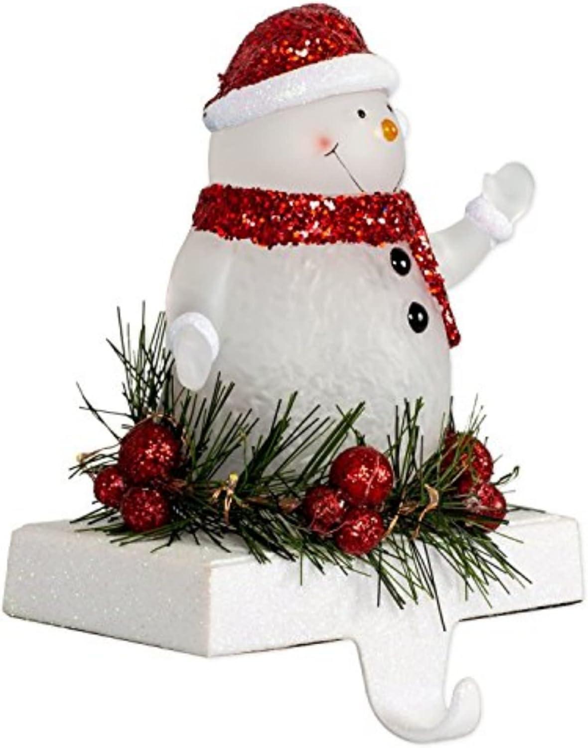 7-Inch LED Snowman Stocking Holder with Pine Accents