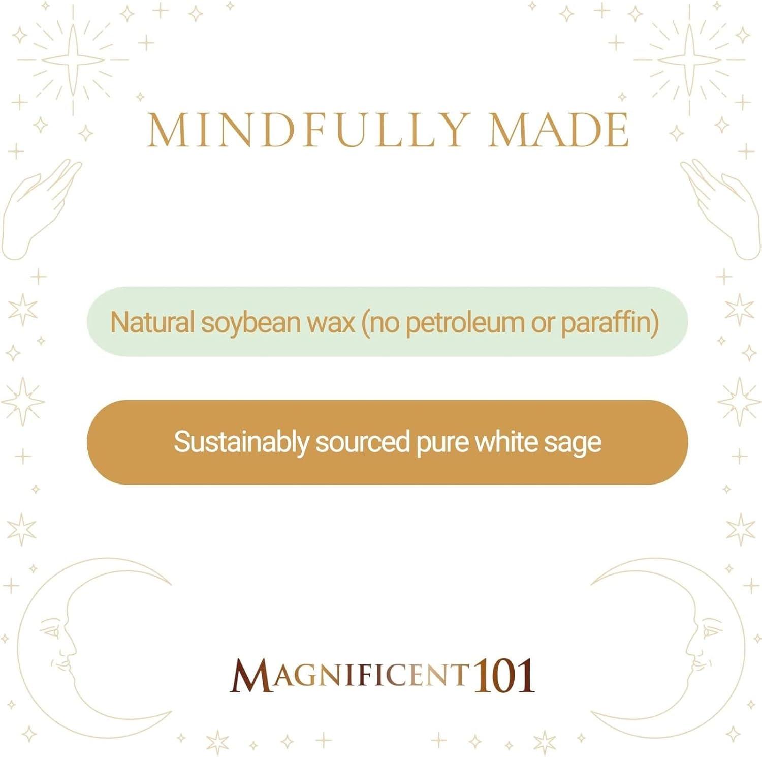 MAGNIFICENT 101 Affirmations Sage, Cedar, Palo Santo, Sprinkle of sage Leaves Smudge Candle for House Energy Cleansing, Banishes Negative Energy - Soy Wax Tin Candle (I Create My Dream Life)
