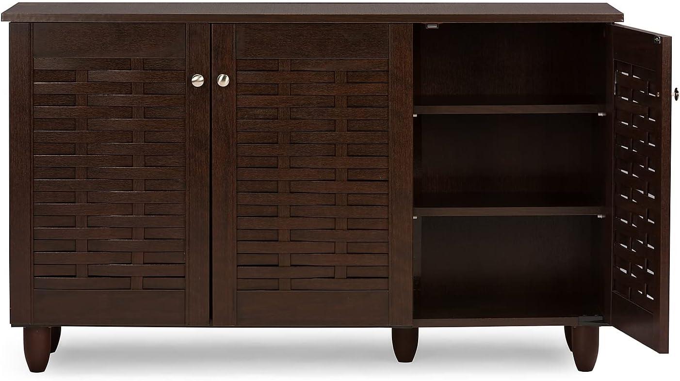 Winda 3-Door Entryway Shoe Storage Cabinet: Engineered Wood, Fixed Shelves - Baxton Studio