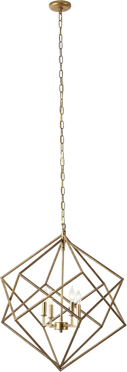 Gold Geometric Metal Chandelier with Link Chain, 25" x 30"