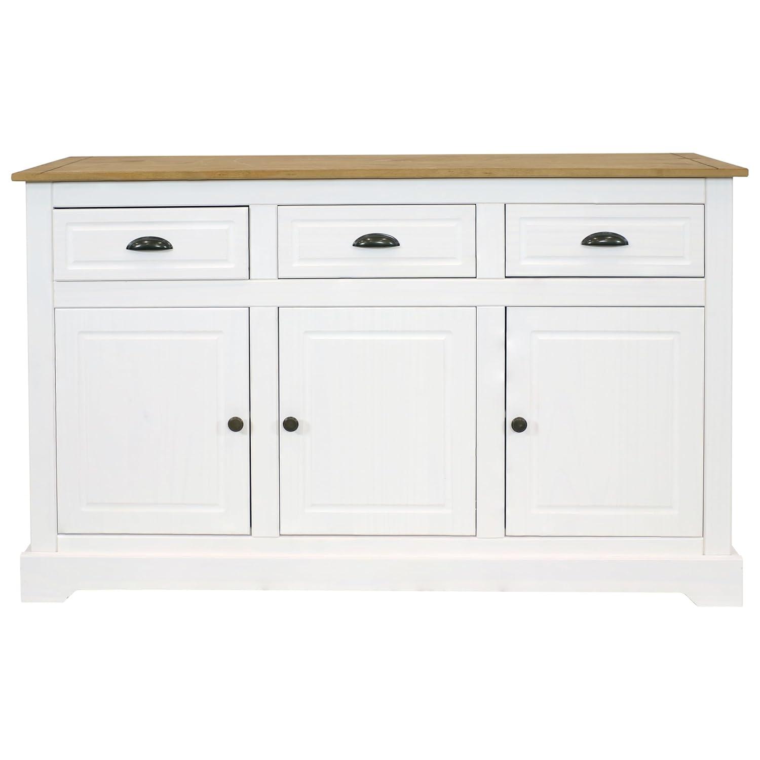 Sunnydaze Sideboard with 3 Drawers and 3 Doors - Solid Pine Construction - Dark Brown- 32"
