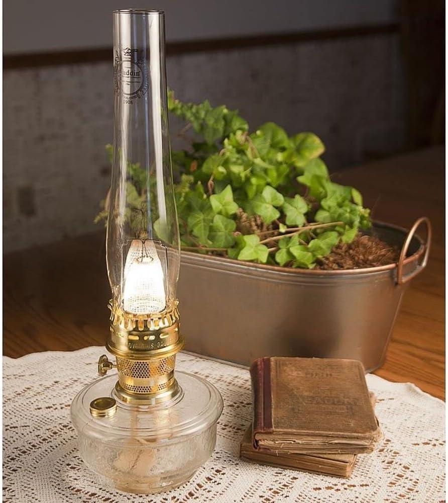 Aladdin Genie III Oil Lamp, Indoor Emergency Lighting for Shelf, Table or Hanging, Clear Glass Bowl with Brass Burner