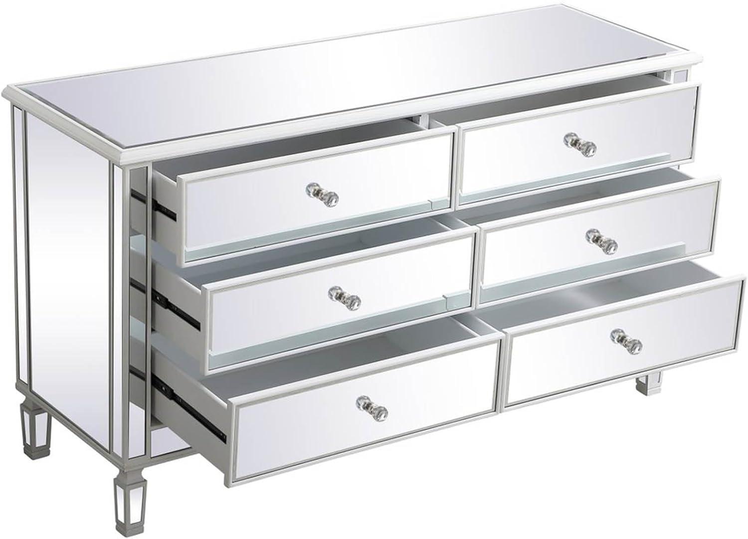 60 inch mirrored 6 drawer chest in antique white