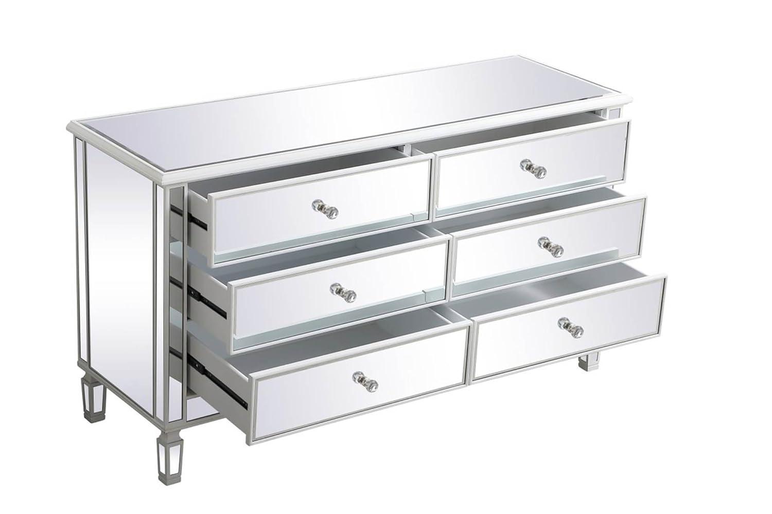 60 inch mirrored 6 drawer chest in antique white
