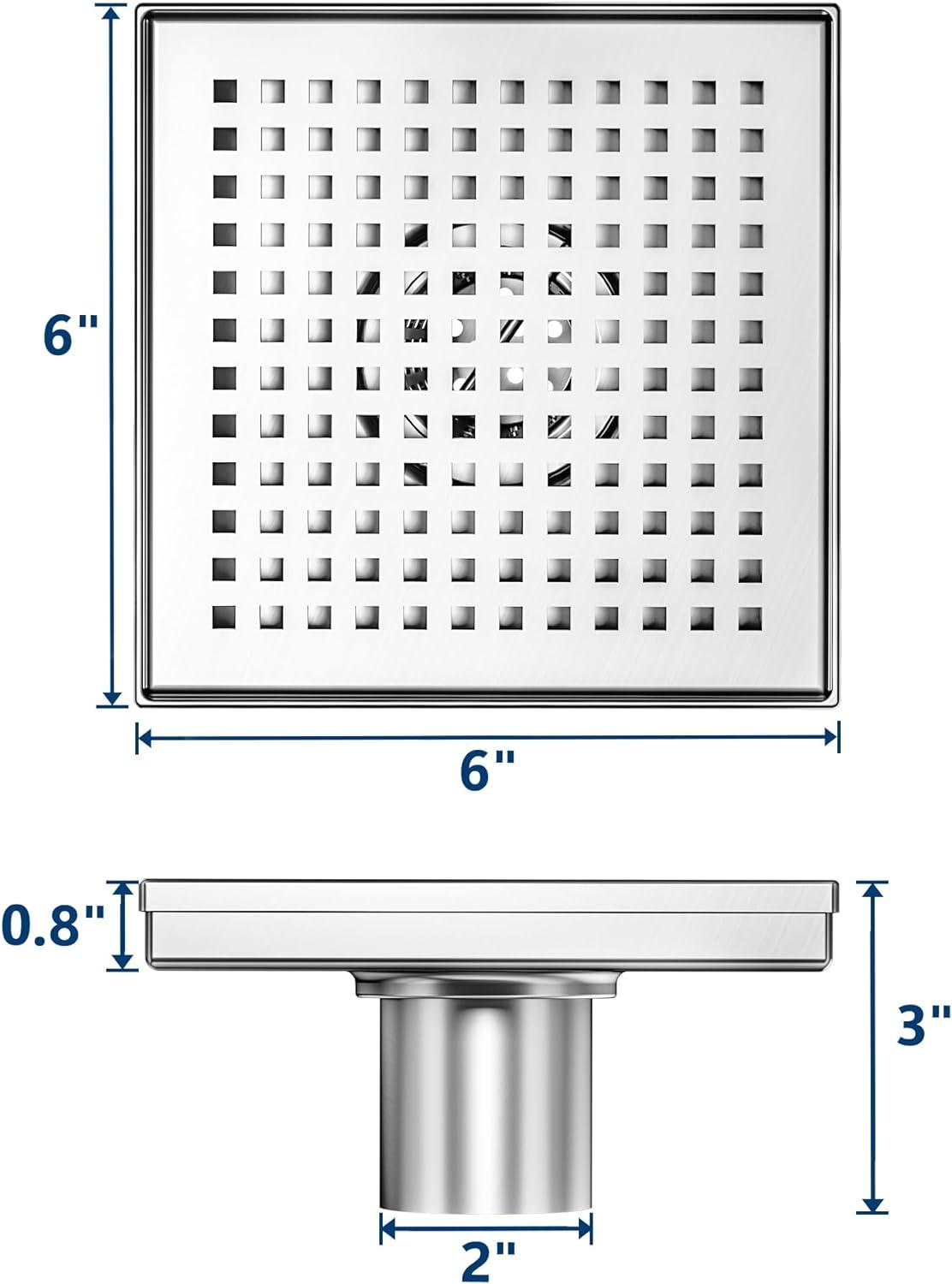 Neodrain 6-Inch Square Shower Drain with Removable Quadrato Pattern Grate,Brushed 304 Stainless Steel, with Watermark&CUPC Certified,Black