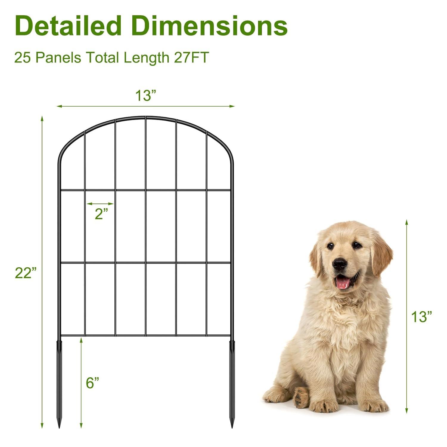 Decorative Garden Fence 25 Panels Animal Barrier Fence 27ft (L) x 22in (H) Rustproof Metal Wire Section Edging with Plastic Stakes Dog Fence Outdoor for Yard Yard Landscape Patio