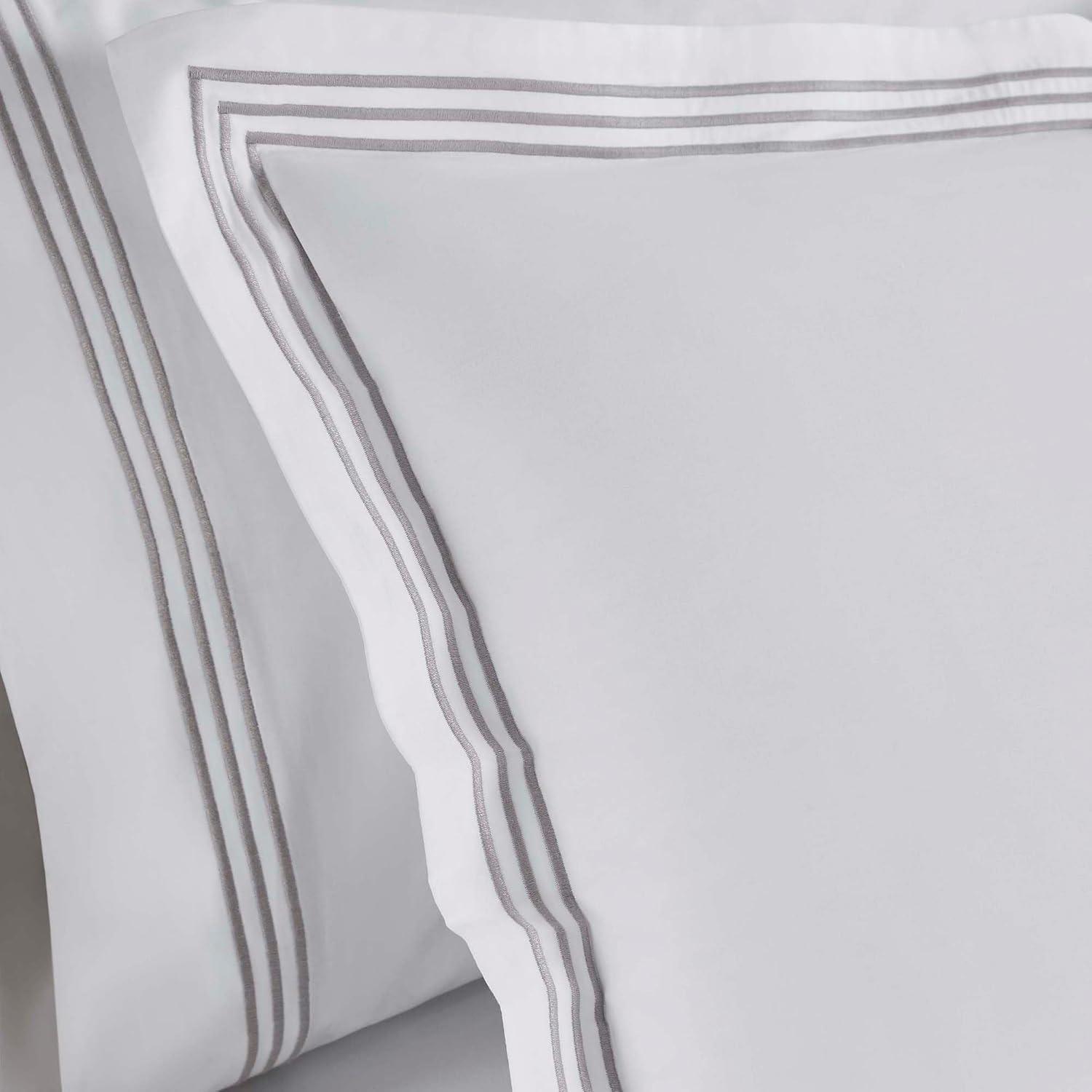 Superior Brandon Embroidered Cotton Duvet Cover Set, Full/Queen, White/Silver