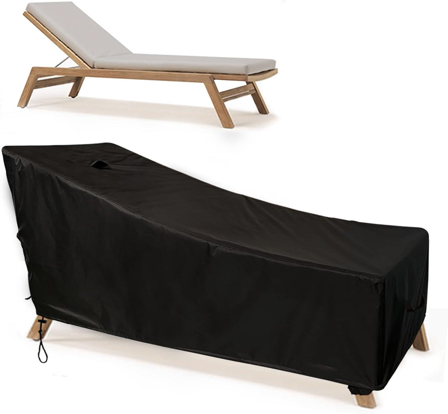 Black Waterproof Oxford Fabric Chaise Lounge Cover with Buckle and Drawstring