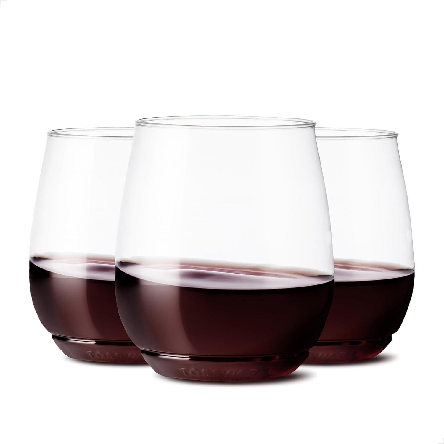 TOSSWARE Clear Plastic 14 oz Stemless Wine Glass Set of 12