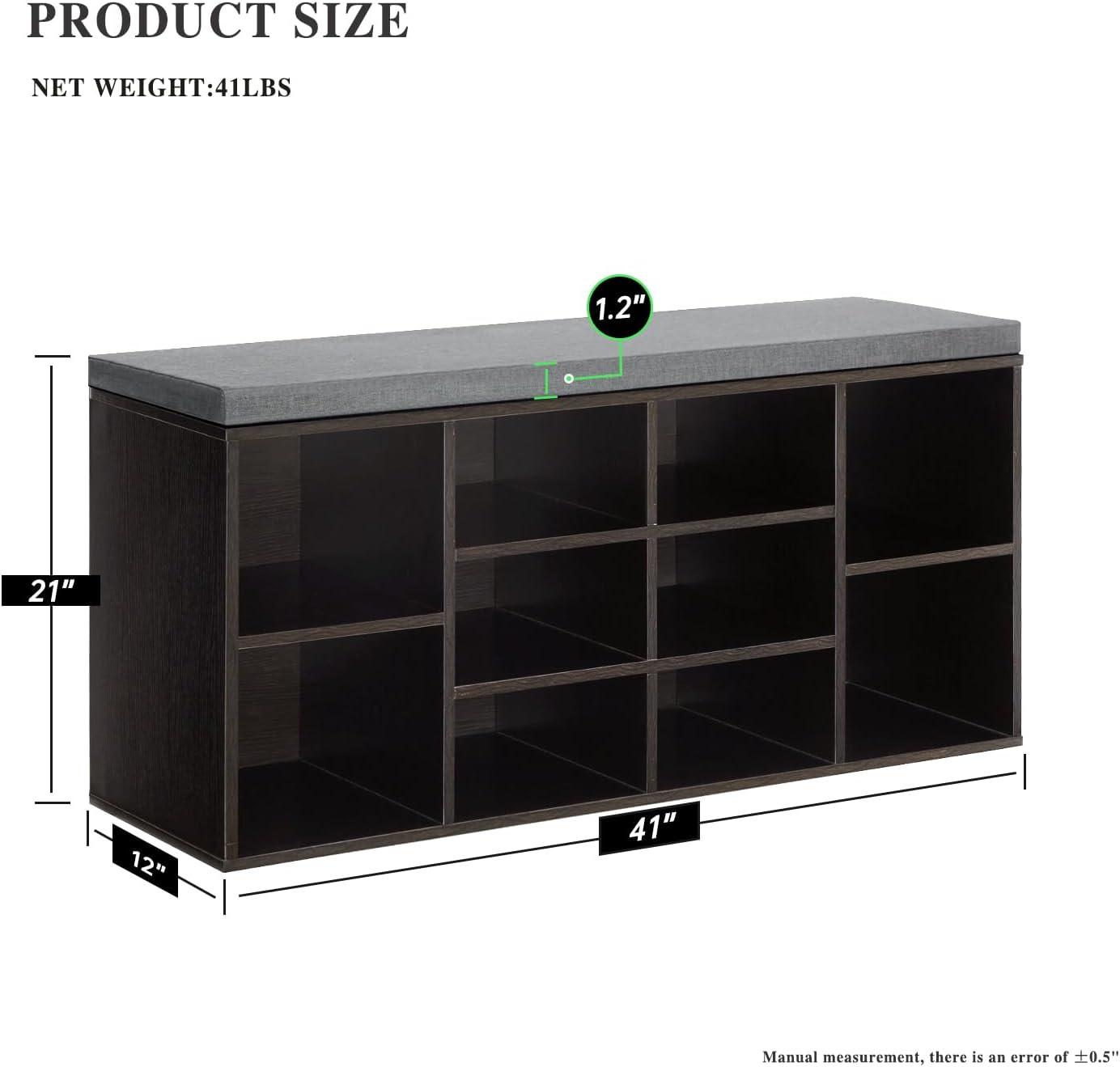 Shoe Bench Storage Bench 10 Compartments Shoe Organizer with 3-Tier Shoe Rack Bench Adjustable Shelves Shoe Shelf for Living Room Entryway Hallway Bedroom