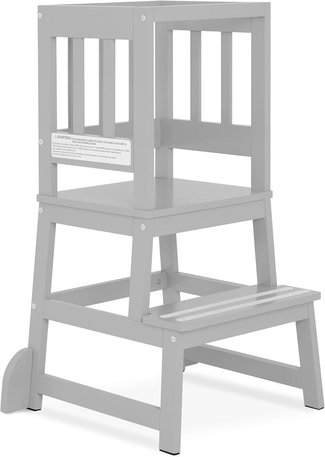 Dream On Me 2-in-1 Funtastic Tower and Step Stool, Easy to Assemble, Cool Grey