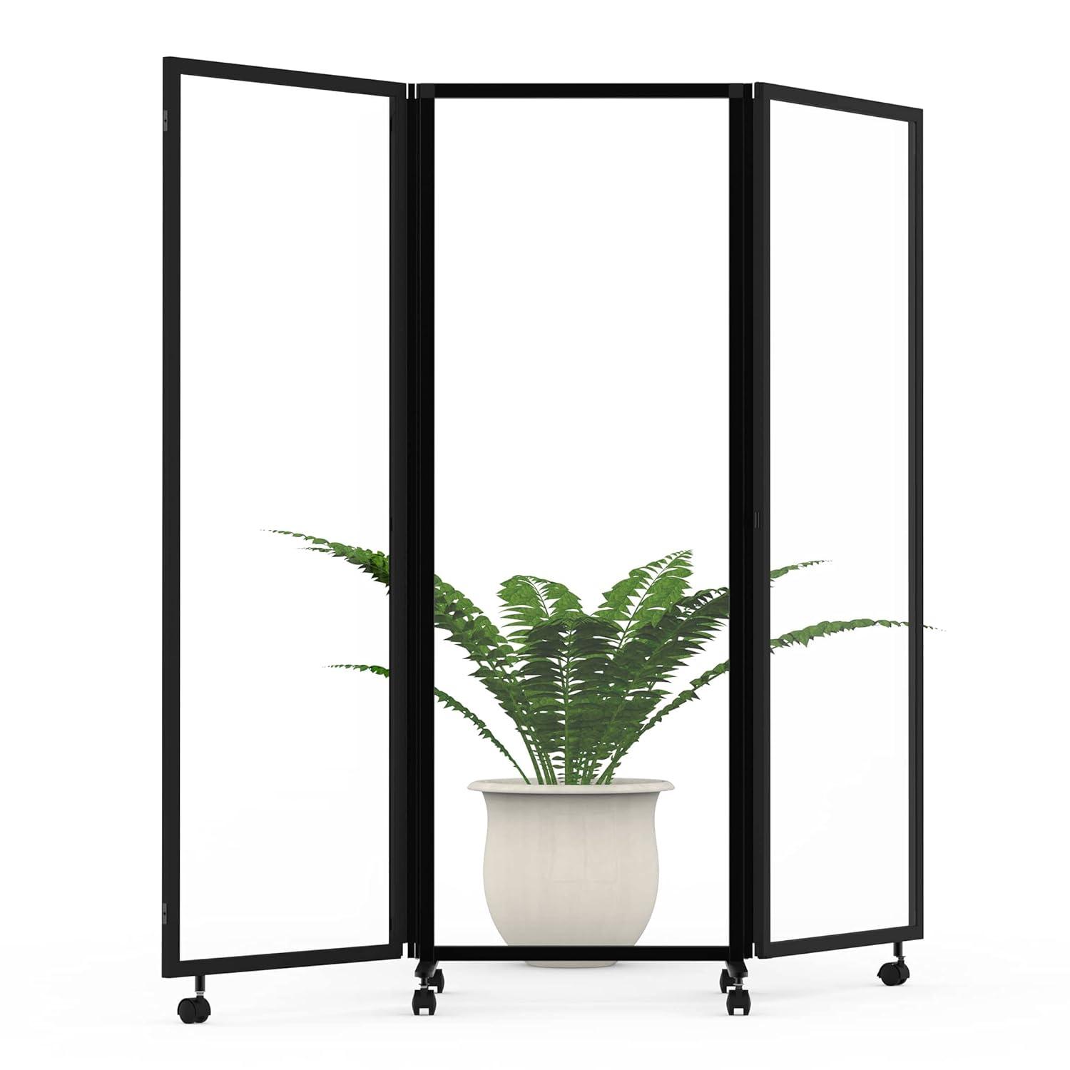 Stand Up Desk Store ReFocus Three-Panel Trifold Acrylic Room Divider Partition Privacy Screen (Clear Acrylic, 71" x 65")
