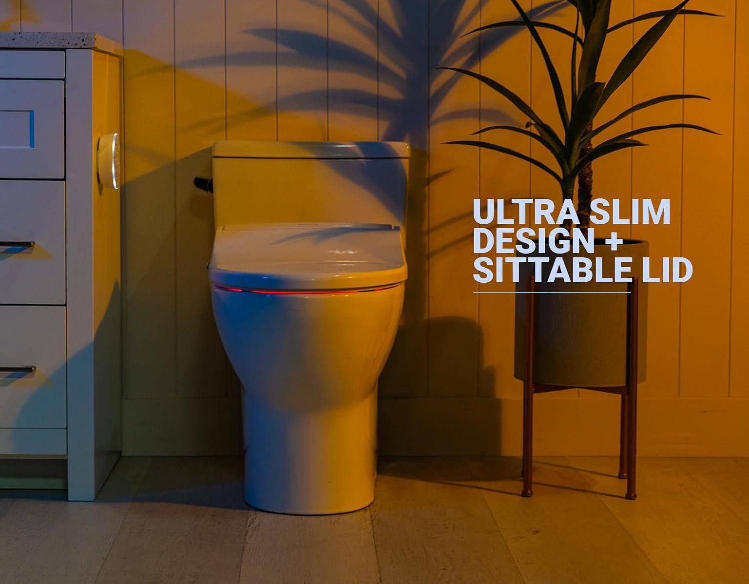 Crown Elongated Bidet Toilet Seat, Endless Warm Water, Strong Spray, Backlit Remote, Multi-color LED, Ultra Slim, Stainless Steel Nozzle, Sittable Lid, 3 Year Warranty