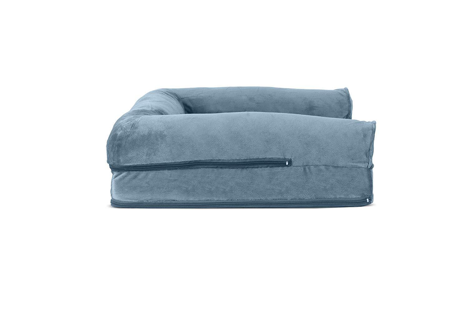 FurHaven Pet Products Faux Fur & Velvet Orthopedic Sofa Pet Bed for Dogs & Cats - Harbor Blue, Medium