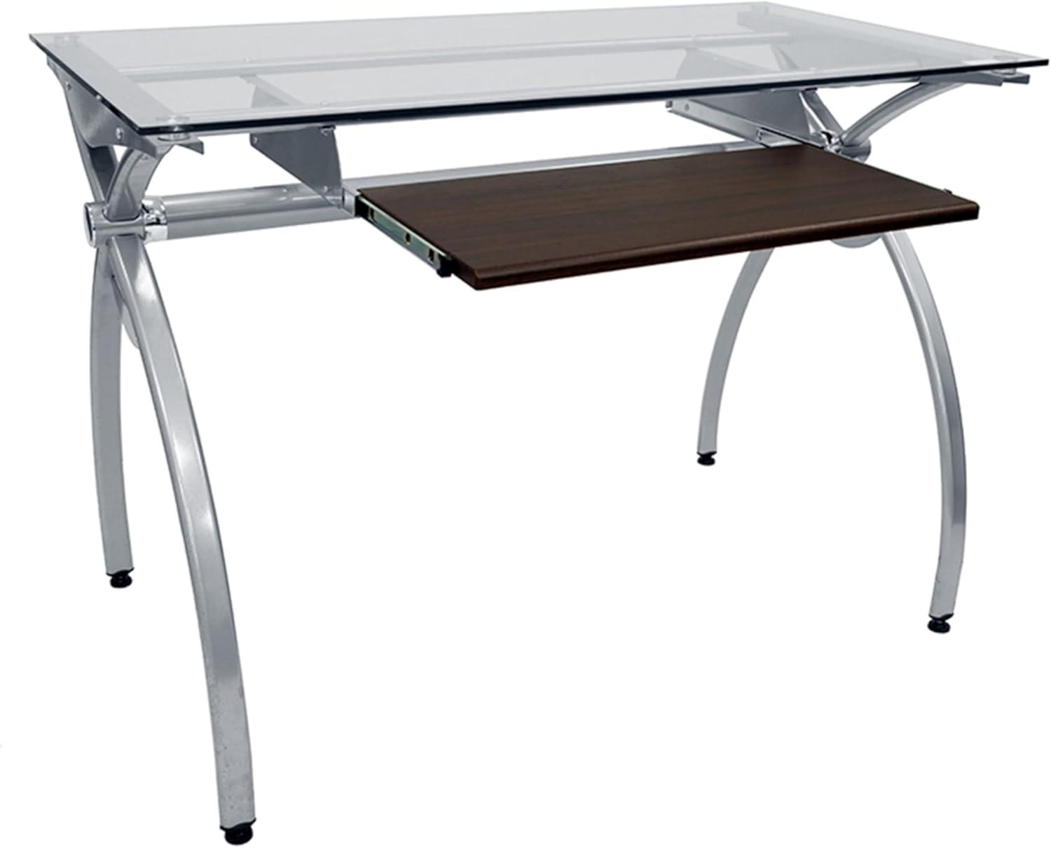 Contempo Clear Glass 43'' Office Desk with Aluminum Legs and Keyboard Tray