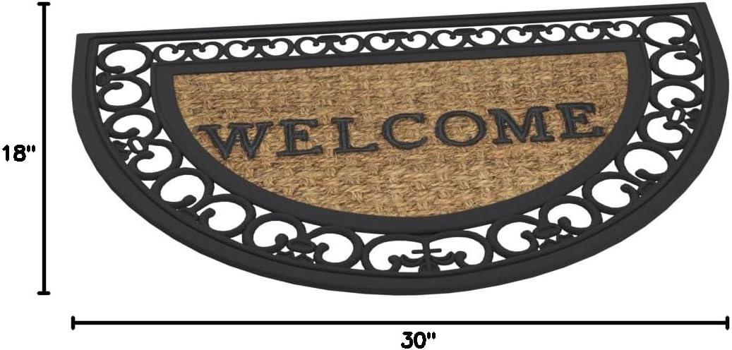 Bloomsbury Market Aeries Recycled Rubber Door Mats, Non-Slip/Skid Rubber Backing, 18" W X 30" L, Rectangle, Welcome Scrolls