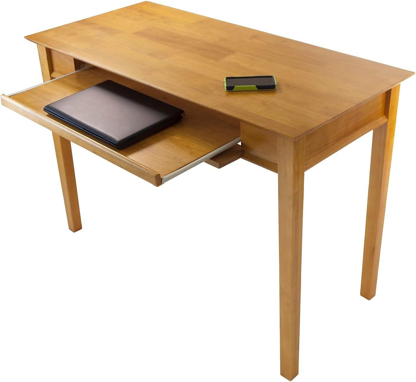 Studio Computer Desk Honey Brown - Winsome: Solid Wood, Pull-Out Tray, Luxury & Glam Style