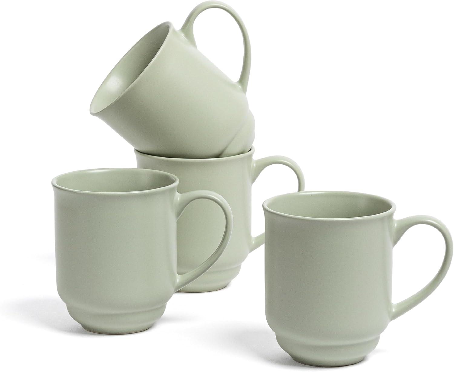 over&back Rimmed 16oz Semi-Matte Hand-Finished Stoneware Mugs, Set of 4