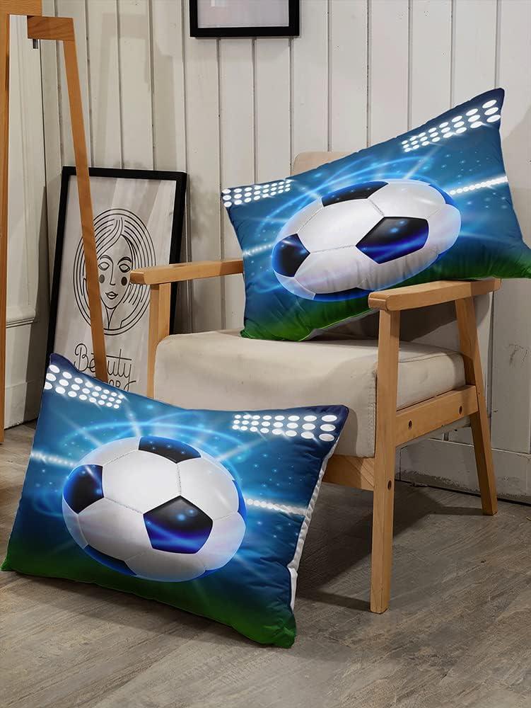 3D Football Duvet Cover Set for Boys,Twin Size Sports Bedding Comforter Soccer Themed Bedding Sets with 2 Football Patterned Pillowcases(No Comforter)