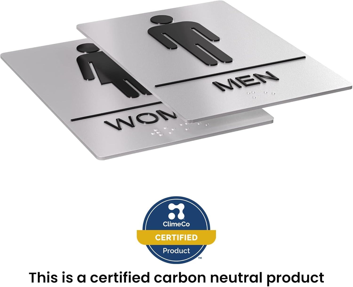 Assured Signs Restroom Sign for Wall | Bathroom Signs | 9 by 6" | Silver Acrylic | ADA Compliant with Braille | Includes Adhesives | Ideal for Office or Home