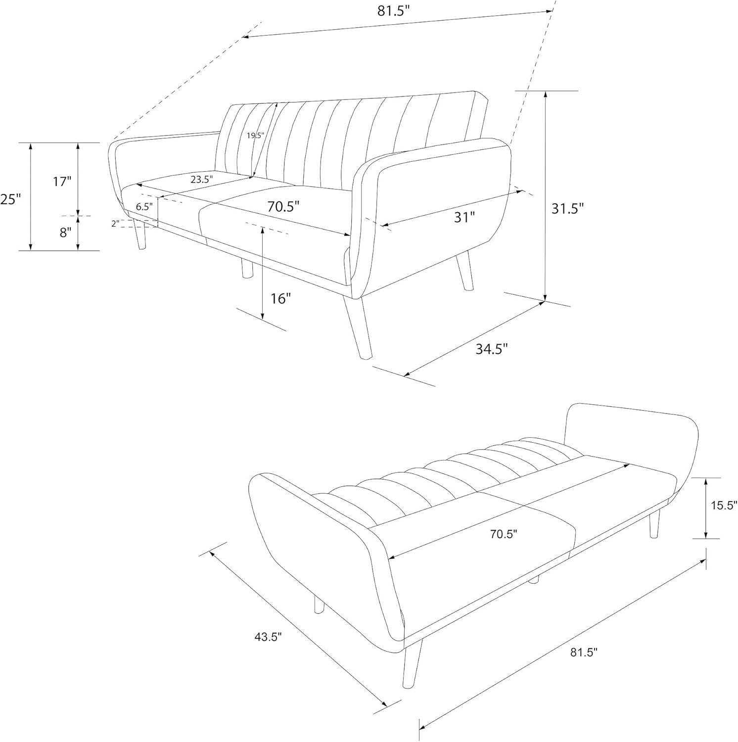 Ivory Corduroy Faux Leather Sleeper Sofa with Wood Legs