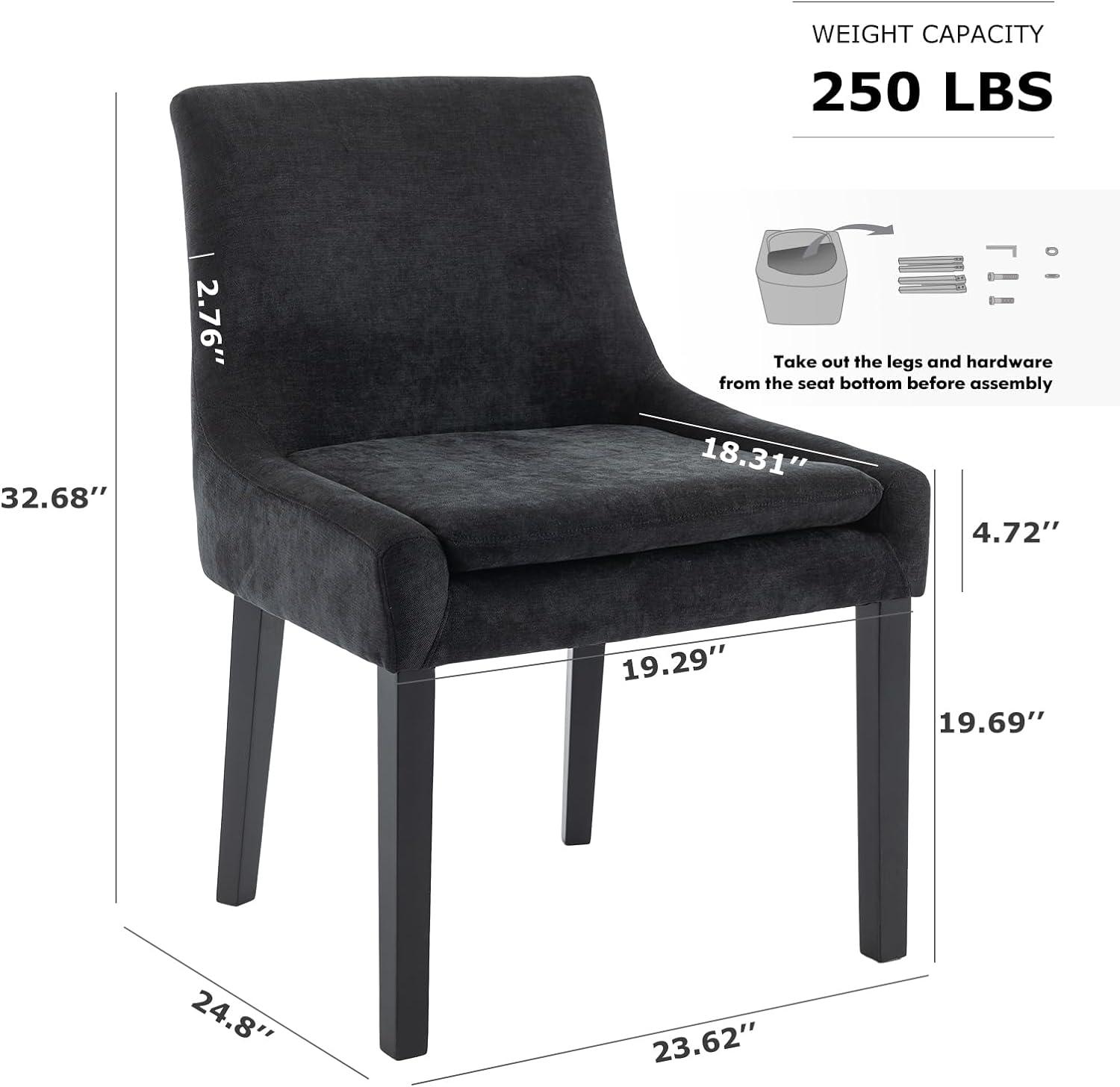 COLAMY Mid-Back Dining Chairs Set of 2 ,Upholstered Corduroy Accent Side Leisure Chairs - Black