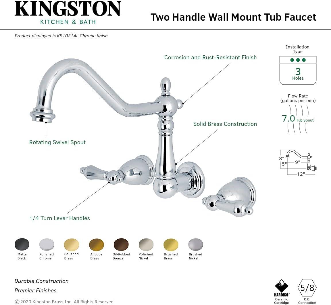 Kingston Brass Heritage Two-Handle 3-Hole Wall Mount Roman Tub Faucet