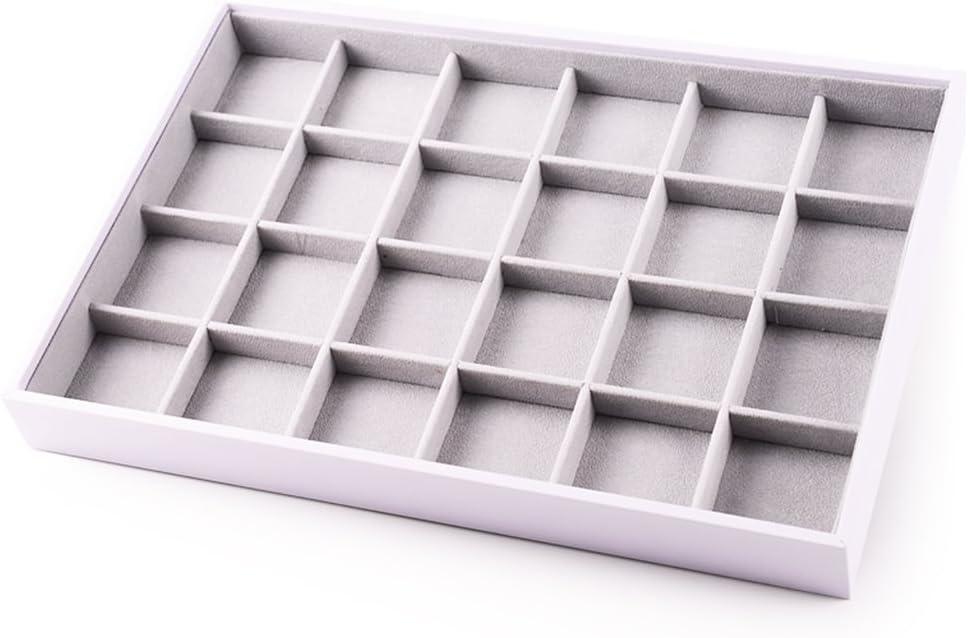 Coofanin Jewelry Box Jewelry Tray Stackable Display Drawer Showcase Organizer Storage Holder for Ring Earring Bracelet Gray Velvet 24 Grid (Grey )