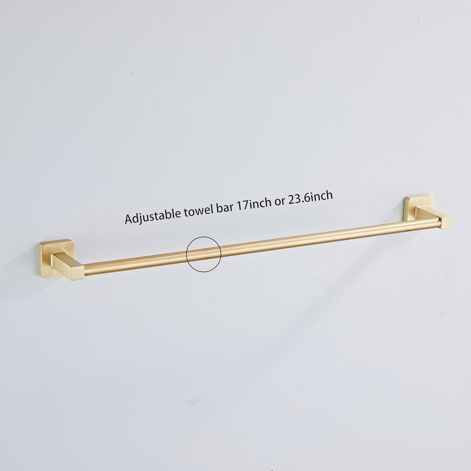 Brushed Gold Bathroom Hardware Set 4 Pieces,Bathroom Accessories Set Stainless Steel Wall Mounted, Hand Towel Bar, Towel Ring, Robe Towel Hooks,Toilet Paper Holder,Towel Bar Set, 23.6 Inch…