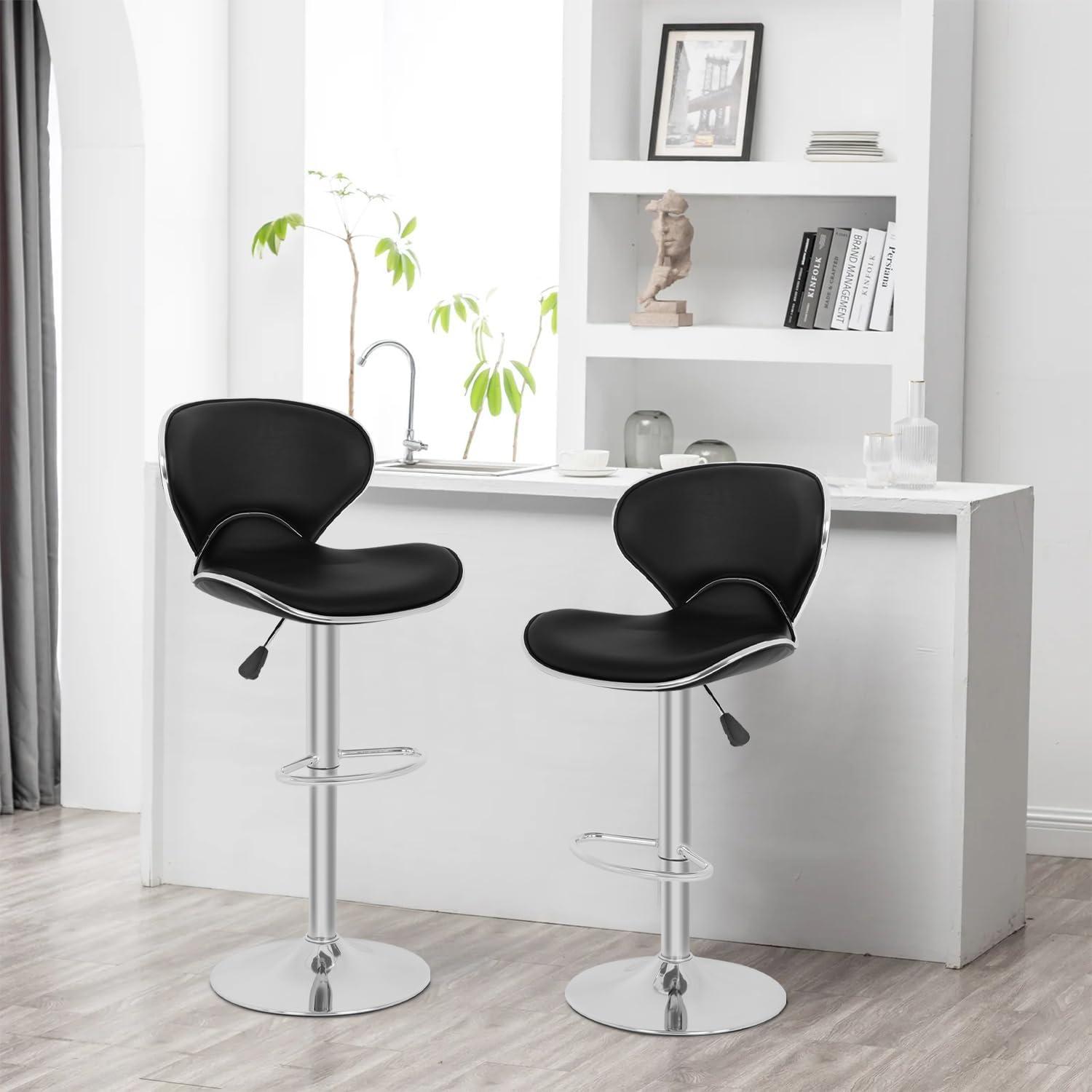 BestOffice Bar Stools Set of 2, Counter Height Adjustable Bar Stools with Back Bar Stool PU Leather Swivel Bar Stool Kitchen Counter Bar Stools Dining Chairs