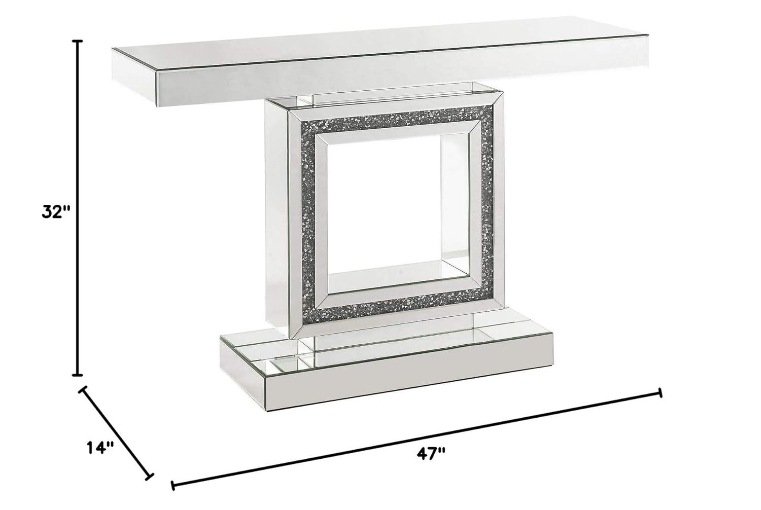 Acme Noralie Console Table in Mirrored & Faux Diamonds