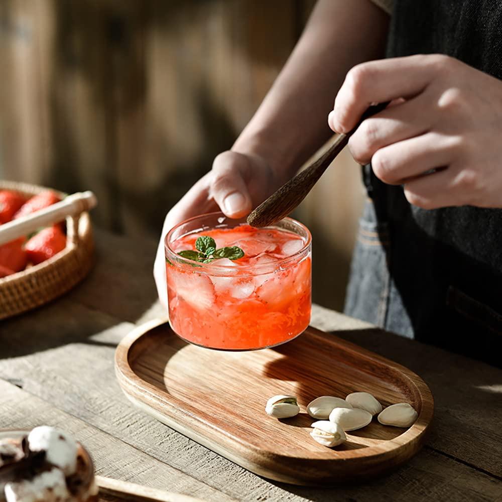 SPEShh Acacia Wooden Serving Trays Set of 2 - Rectangular Oval Shaped Wood Plates for Charcuterie Cheese Bread Fruit Vegetable Dip Sushi - Rustic Serving Platter Shallow Dishes -14x7 & 11x5.5 In.