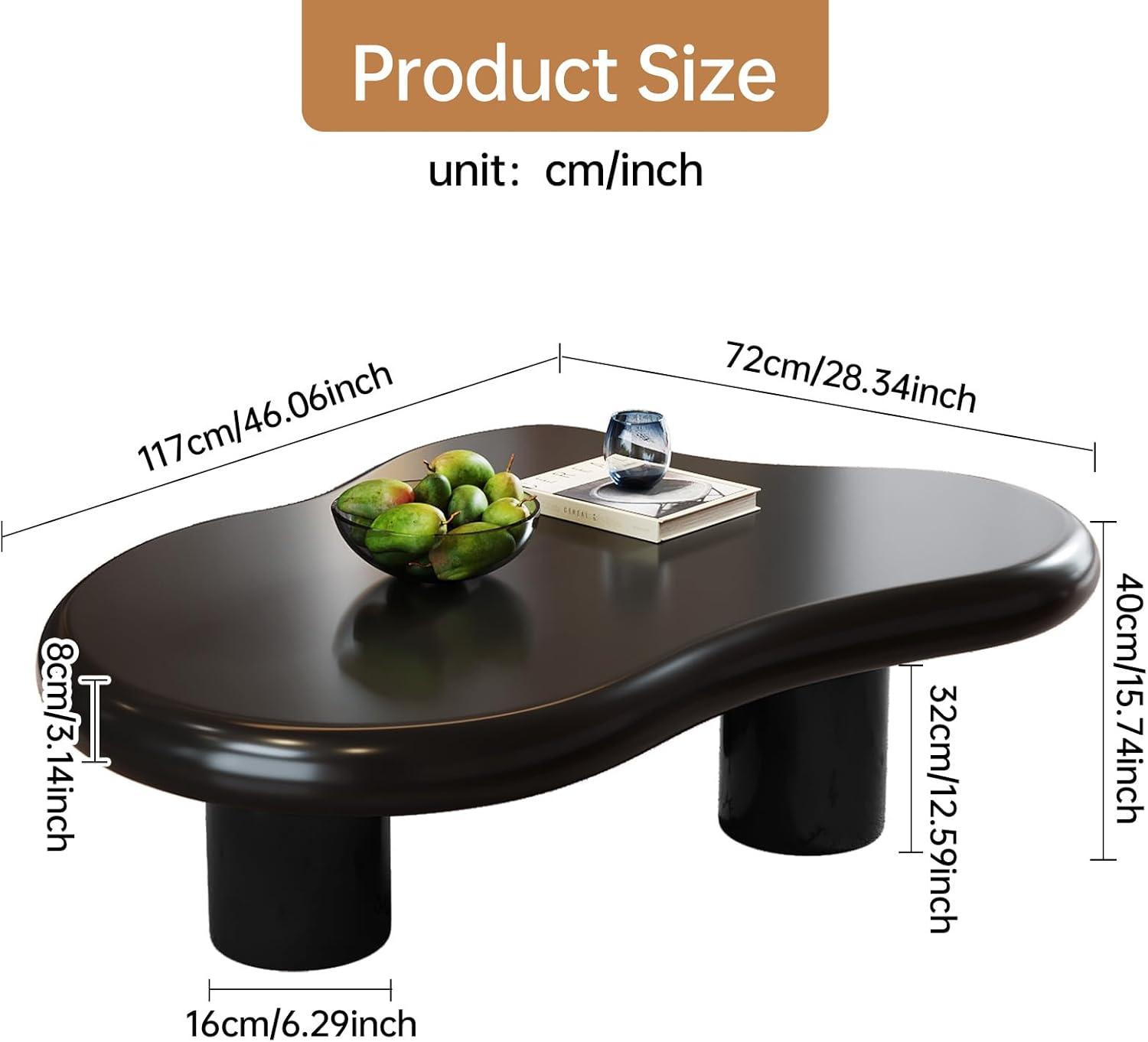 Guyii Cloud Coffee Table, Irregular Coffee Table for Living Room with 3 Legs, White 46.06 Inch