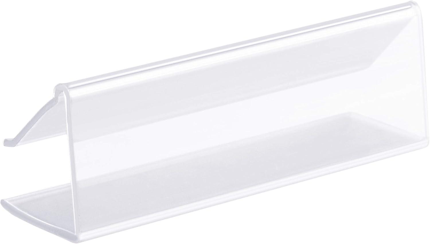 GlossyEnd Pack of 25 Clear Plastic Shelf Label Holder, Wood Shelf Sign and Ticket Holder, Clips On to Shelves 1/2" to 5/8" Thick - 3" x 7/8" Natural Minimalist Style