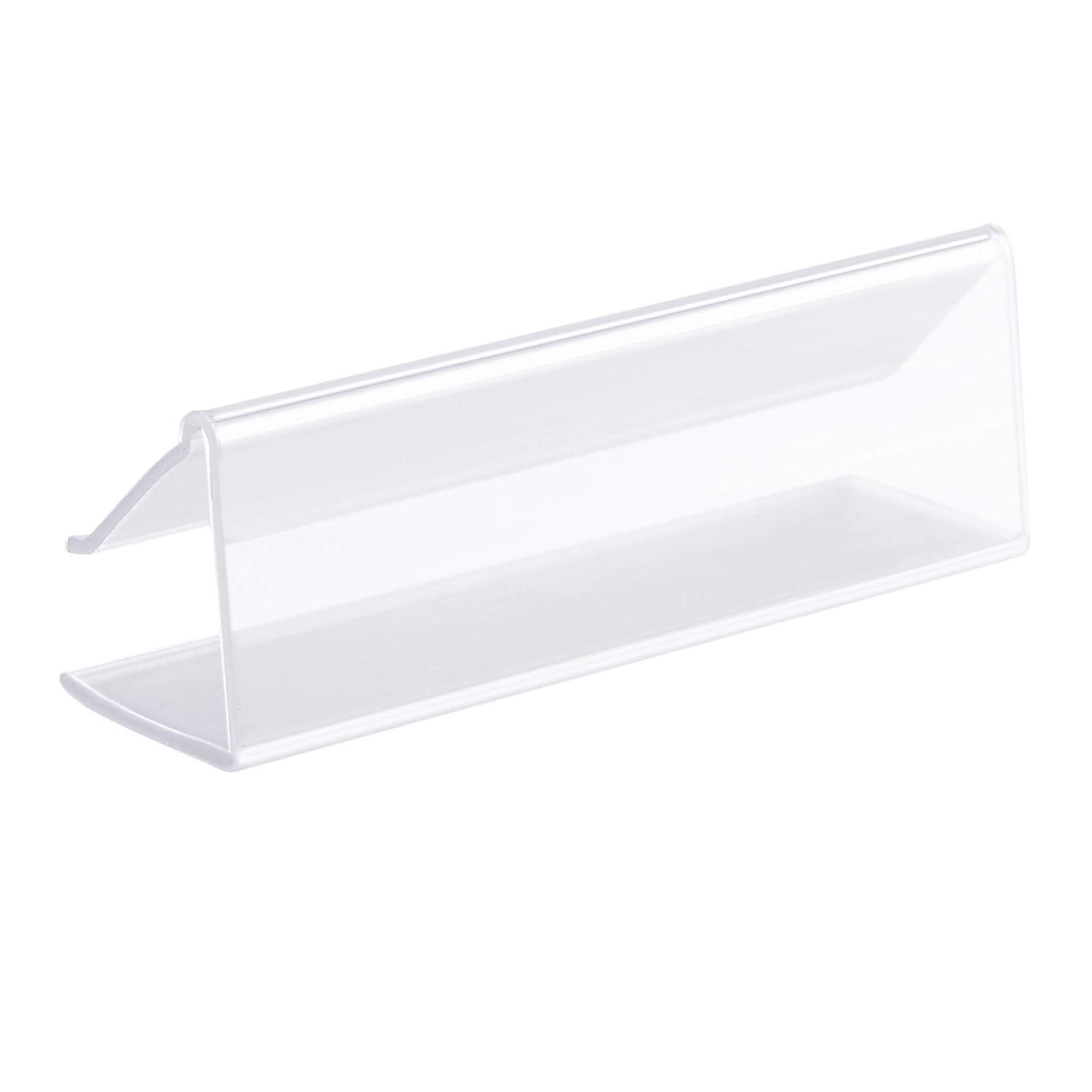 GlossyEnd Pack of 25 Clear Plastic Shelf Label Holder, Wood Shelf Sign and Ticket Holder, Clips On to Shelves 1/2" to 5/8" Thick - 3" x 7/8" Natural Minimalist Style