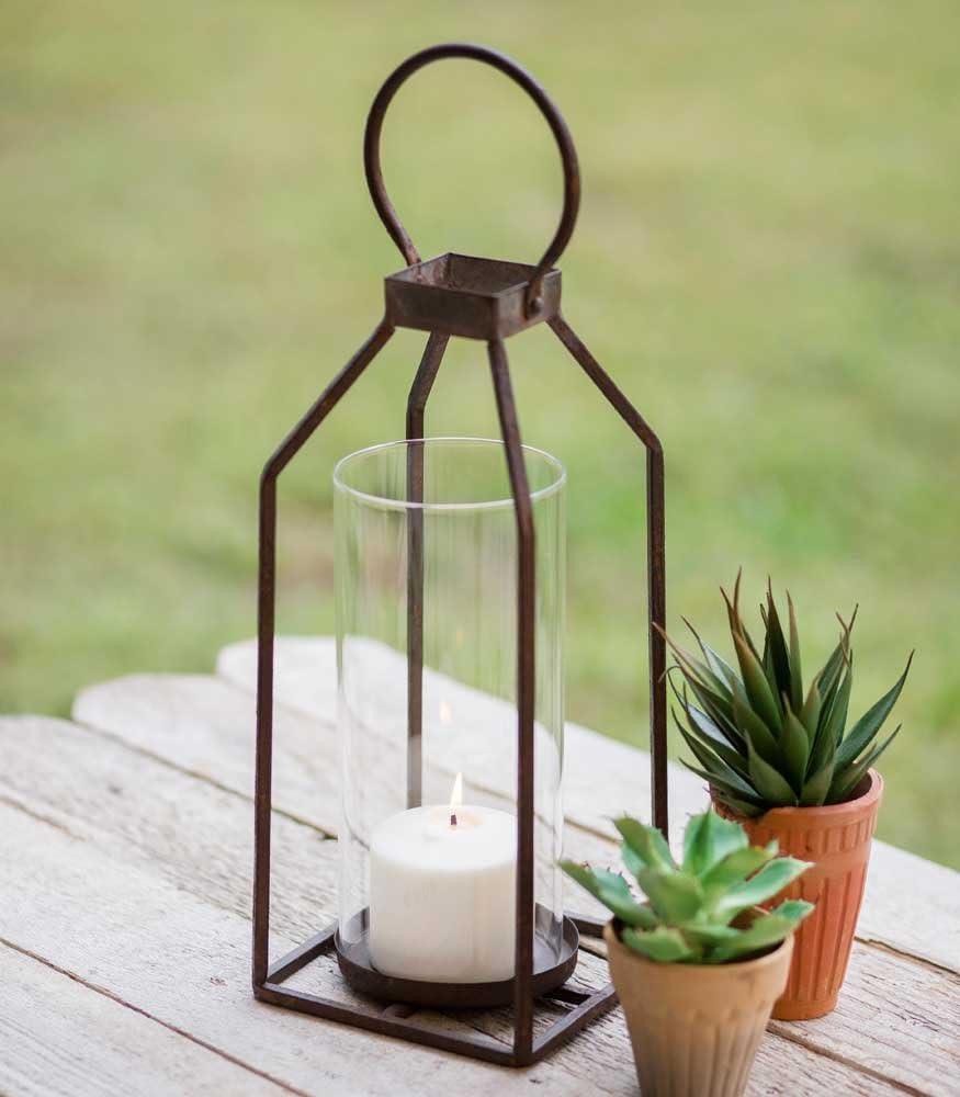 Small Black Iron and Glass Hanging Candle Lantern