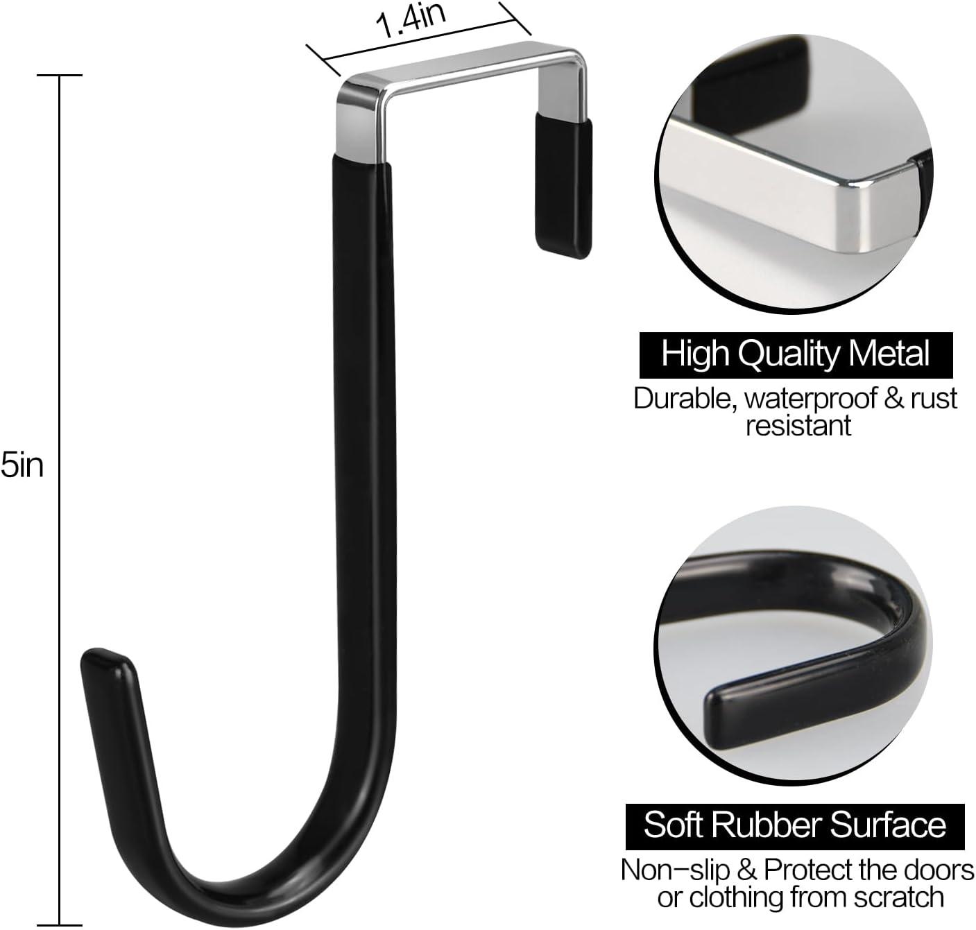 Over The Door Hooks, 4 Pack Upgraded Long Door Hangers Hooks with Rubber Prevent Scratches Heavy Duty Organizer Hooks for Hanging Clothes, Towels, Hats, Coats, Bags Black
