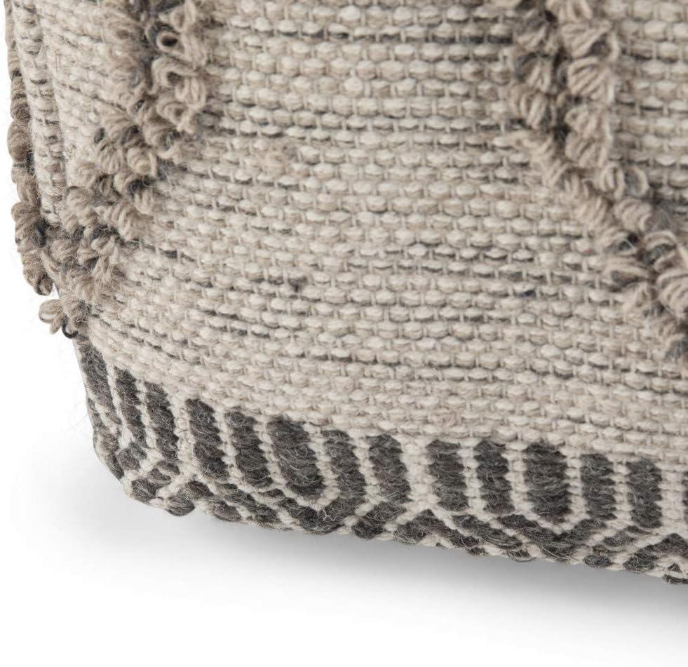 Sweeney Boho Handloom Woven Wool-Cotton Square Pouf in Grey Natural