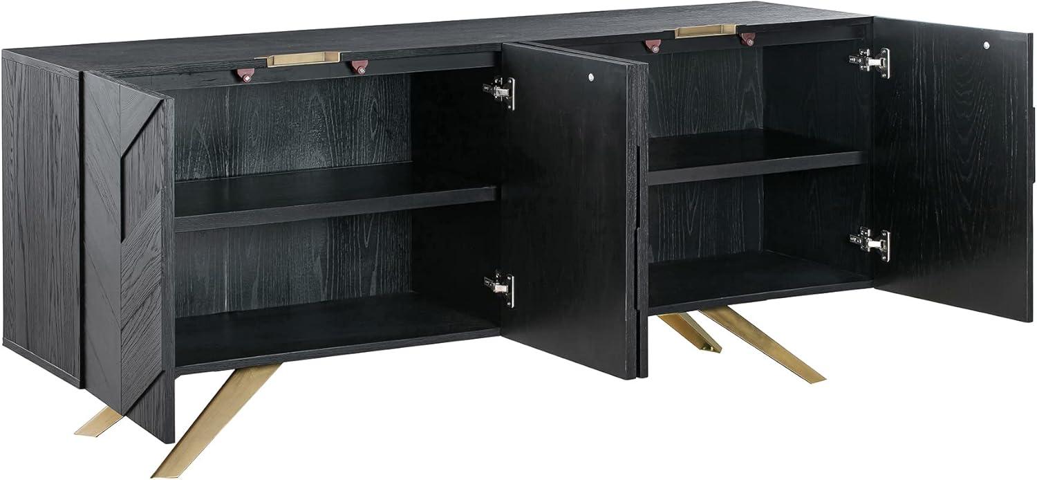 Lombard Modern Chevron Black Brushed Oak Sideboard with Brass Legs