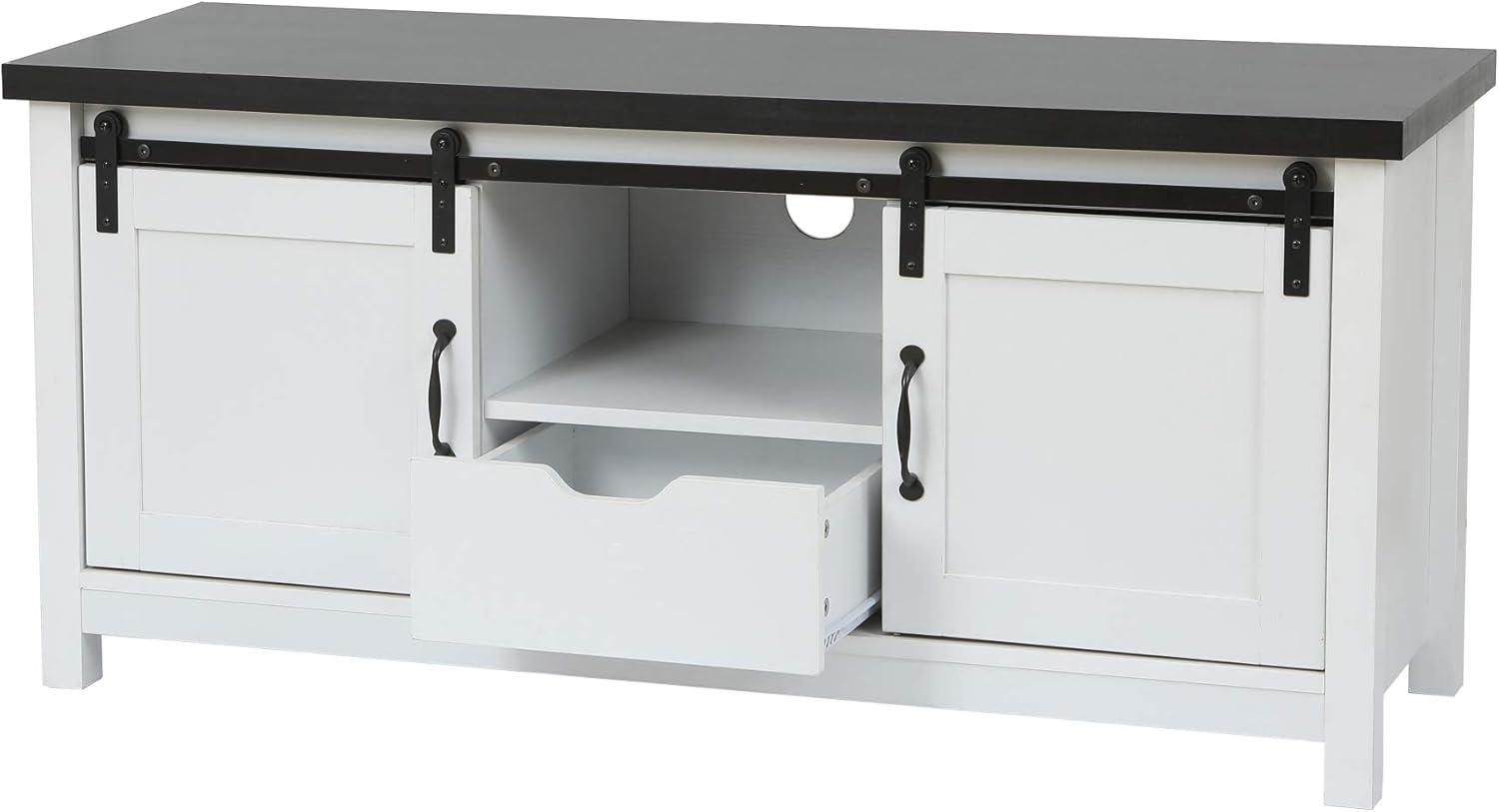 LuxenHome Modern Farmhouse White with Dark Brown 47.3" Wide TV Stand for TVs Up To 55-Inch