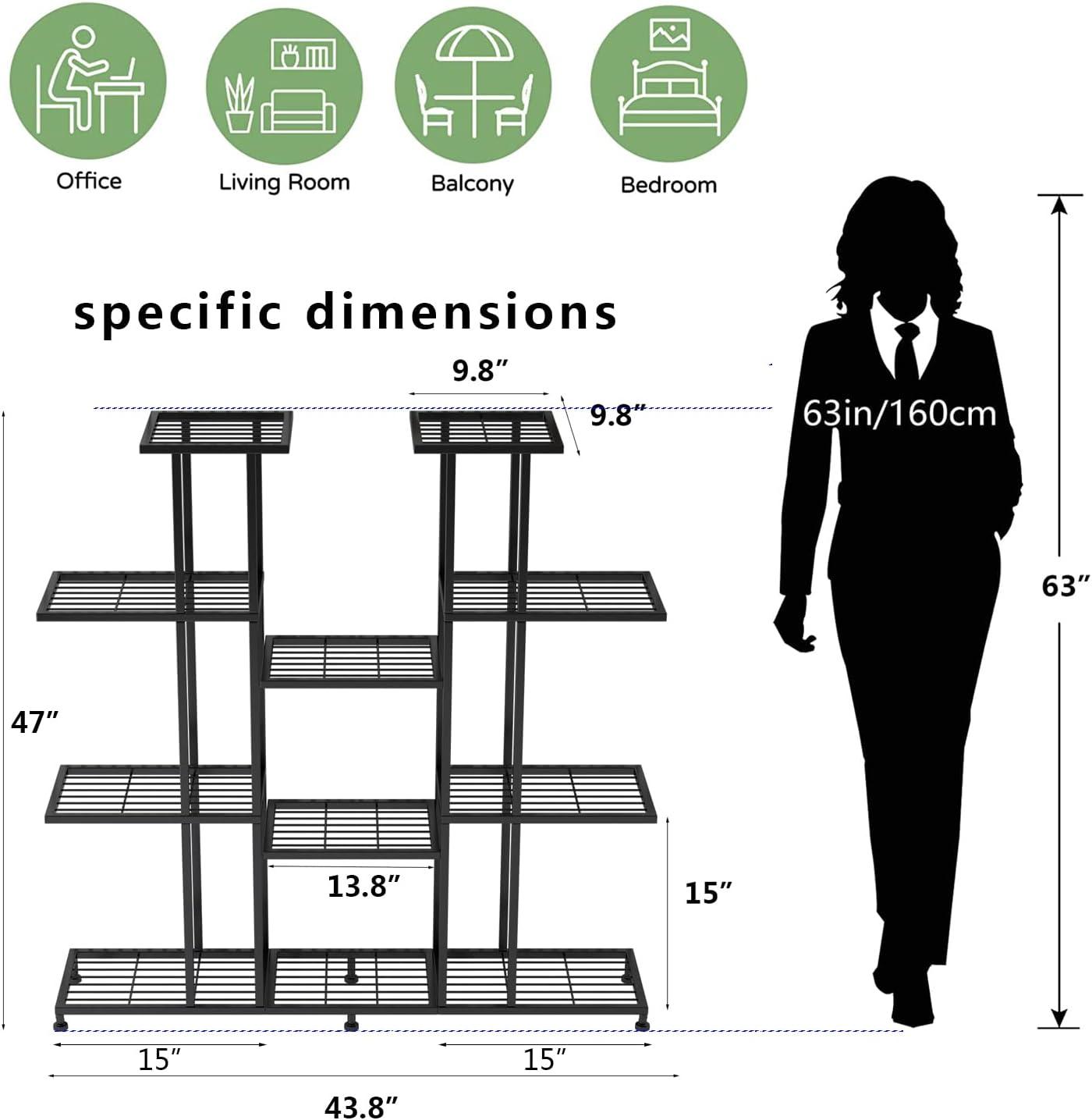 Black 9-Tier Metal Plant Stand with 17 Pots