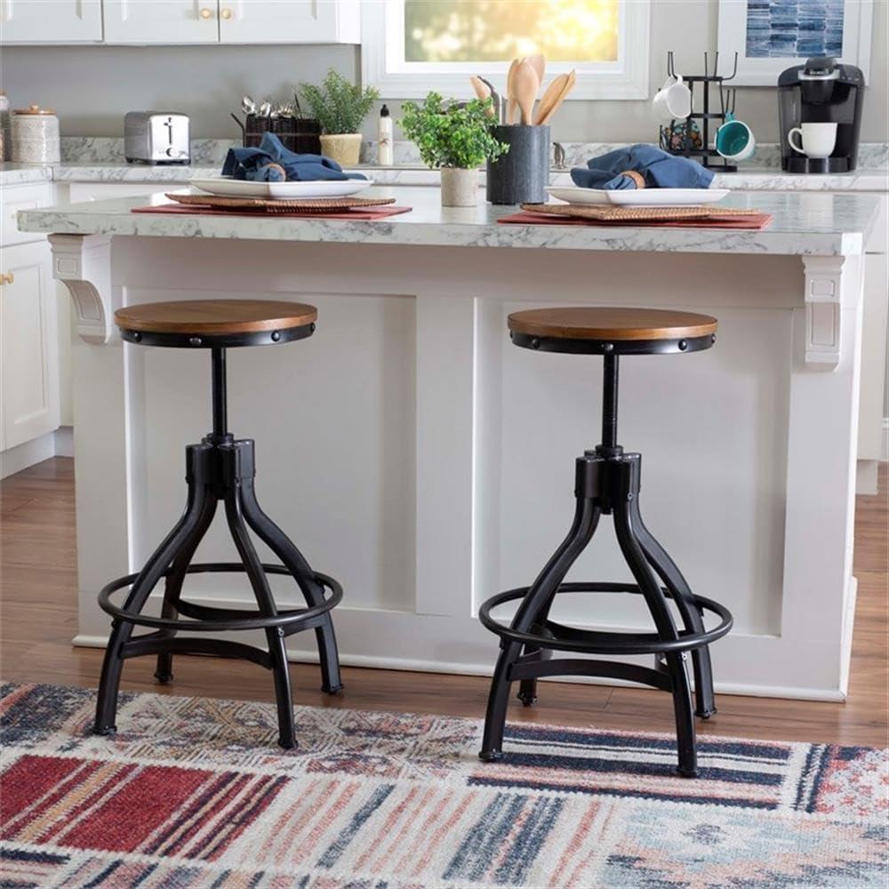 Linon Otis Metal Adjustable Height Backless Stools Set of 2 in Dark Gunmetal